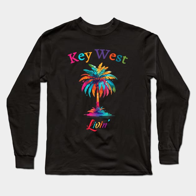 Key West Livin' Watercolor Palm Tree Long Sleeve T-Shirt by eighttwentythreetees